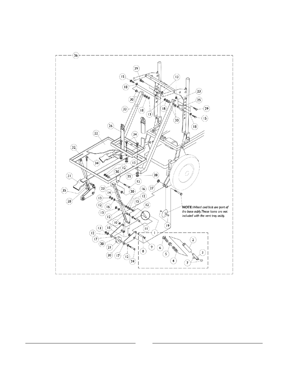 Vent tray assembly (before 5/1/96) | Invacare Basic Tilt User Manual | Page 144 / 161