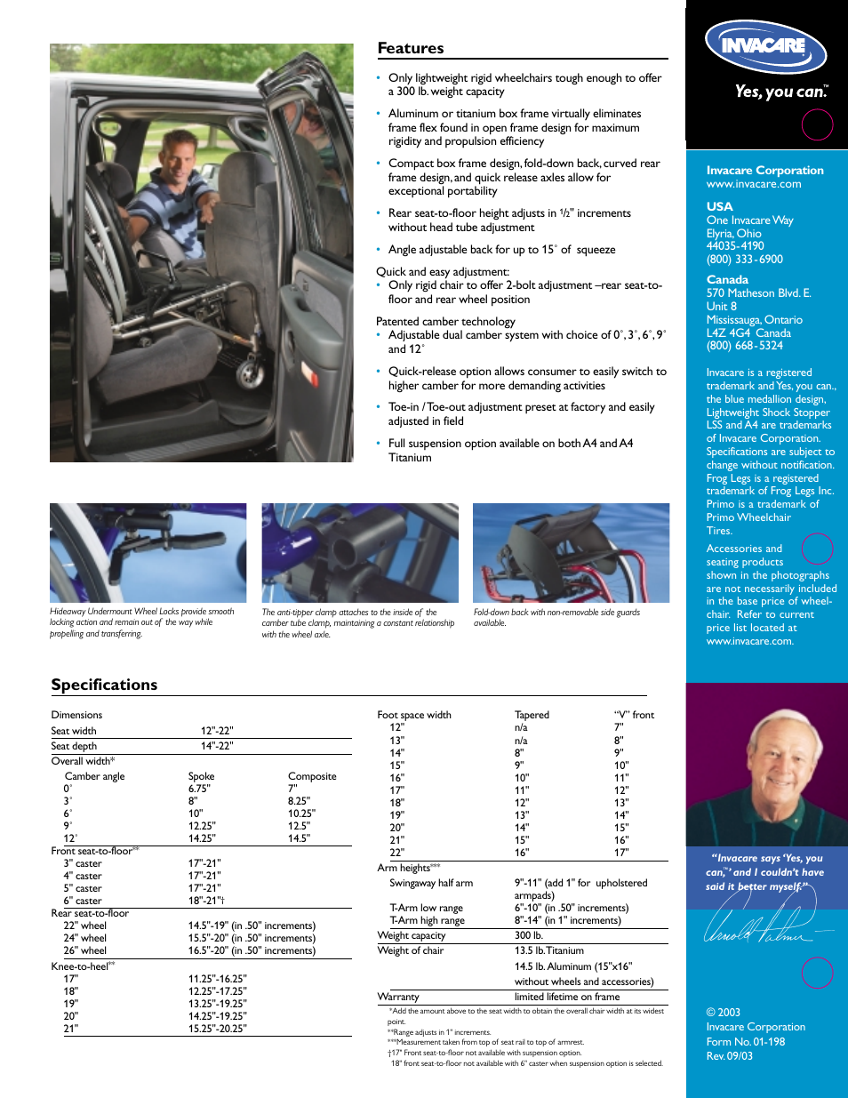 Features, Specifications | Invacare A4TM User Manual | Page 4 / 4