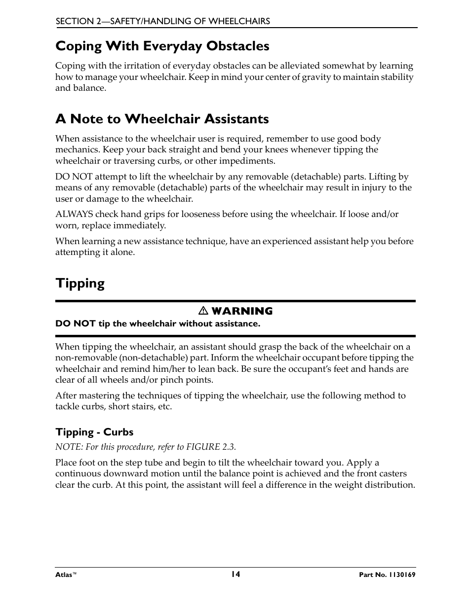 Tipping - curbs, Coping with everyday obstacles, Tipping | Invacare Wheelchair Atlas User Manual | Page 14 / 32