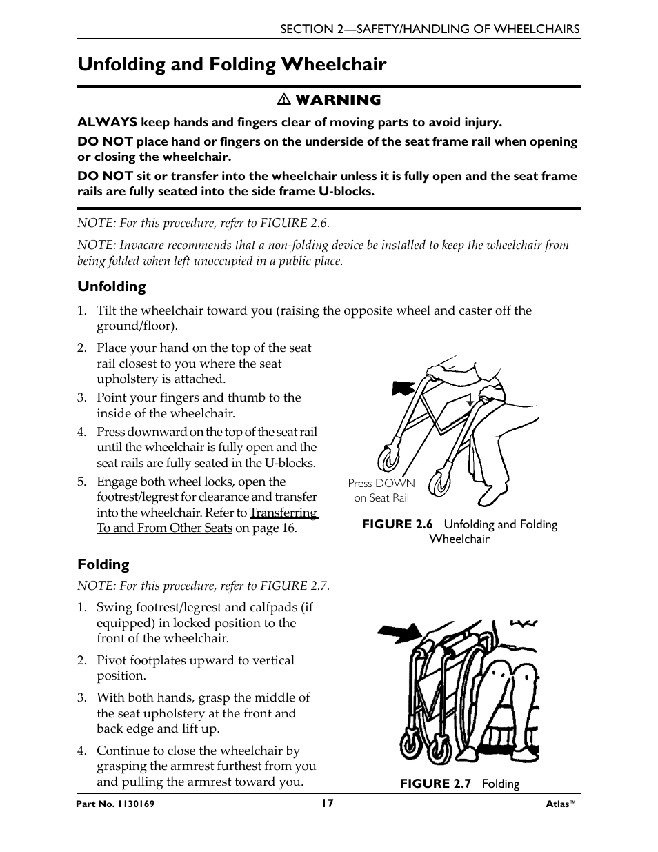 Unfolding and folding wheelchair, Unfolding folding | Invacare Wheelchair Atlas User Manual | Page 17 / 32