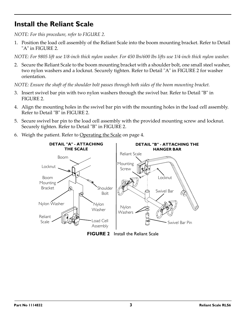 Install the reliant scale | Invacare RLS6 User Manual | Page 3 / 8