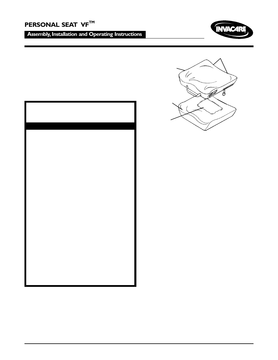 Invacare Personal Seat VF User Manual | 4 pages