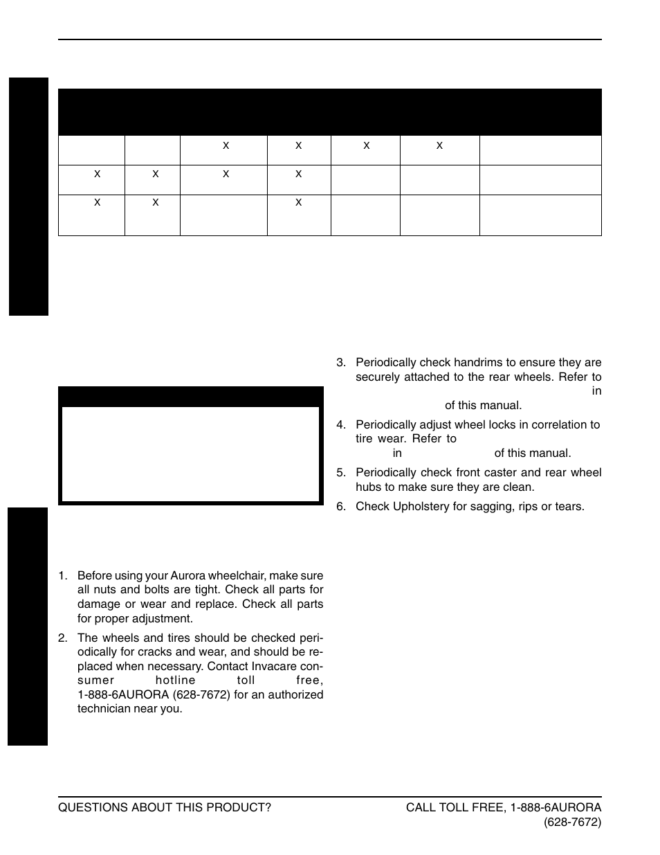 Maintenance troubleshooting | Invacare Lightweight Aluminum Wheelchair User Manual | Page 12 / 24