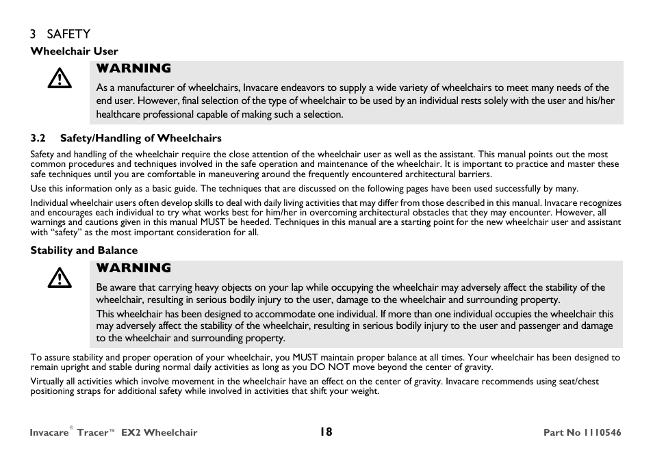 Safety/handling of wheelchairs | Invacare TRACER EX2 User Manual | Page 18 / 64