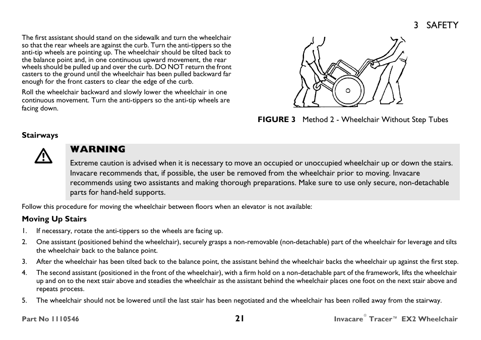 3 safety, Warning | Invacare TRACER EX2 User Manual | Page 21 / 64