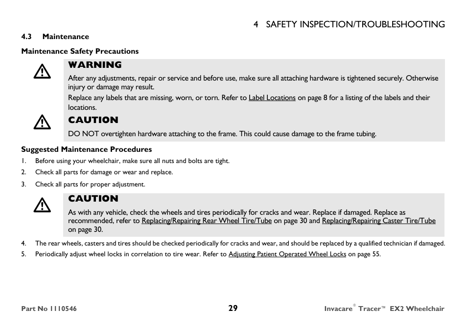 Maintenance | Invacare TRACER EX2 User Manual | Page 29 / 64