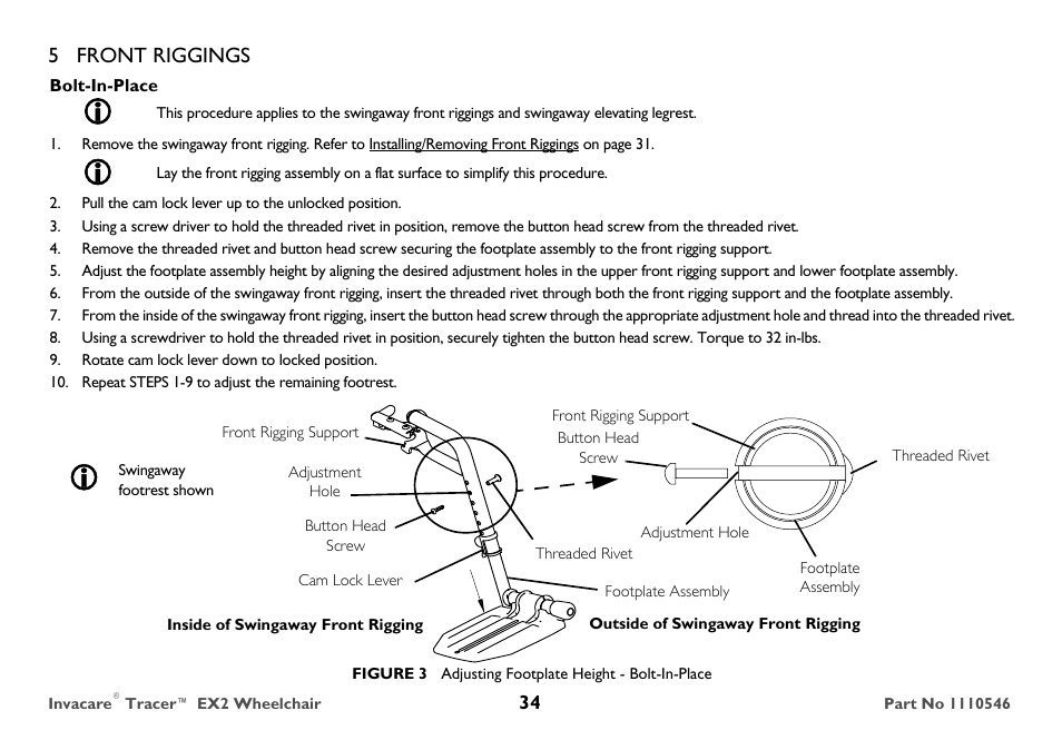 5 front riggings | Invacare TRACER EX2 User Manual | Page 34 / 64