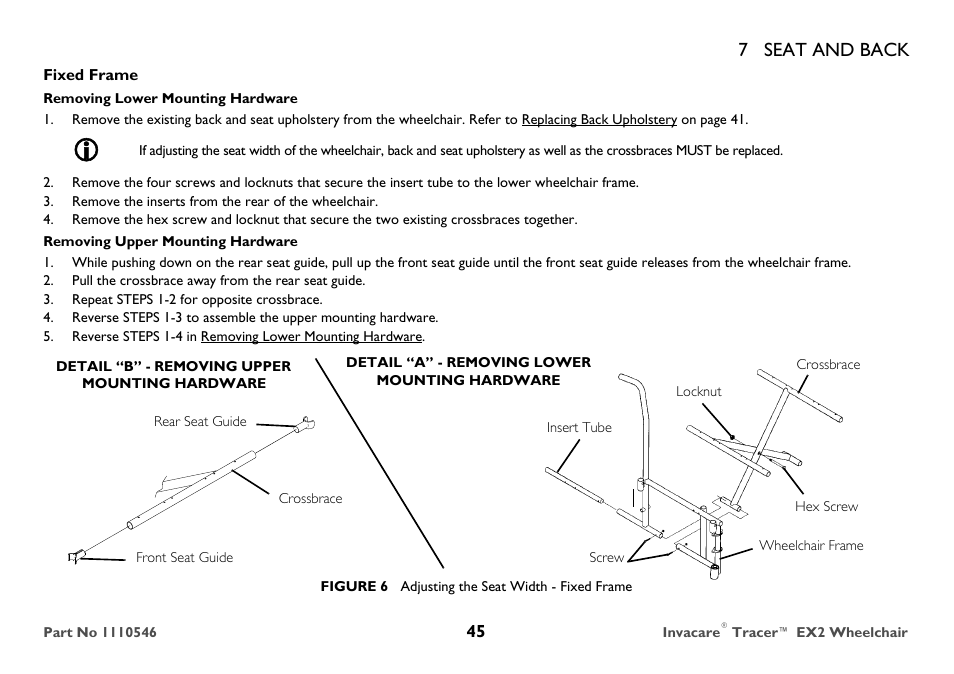 7 seat and back | Invacare TRACER EX2 User Manual | Page 45 / 64