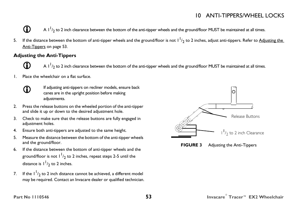 10 anti-tippers/wheel locks | Invacare TRACER EX2 User Manual | Page 53 / 64