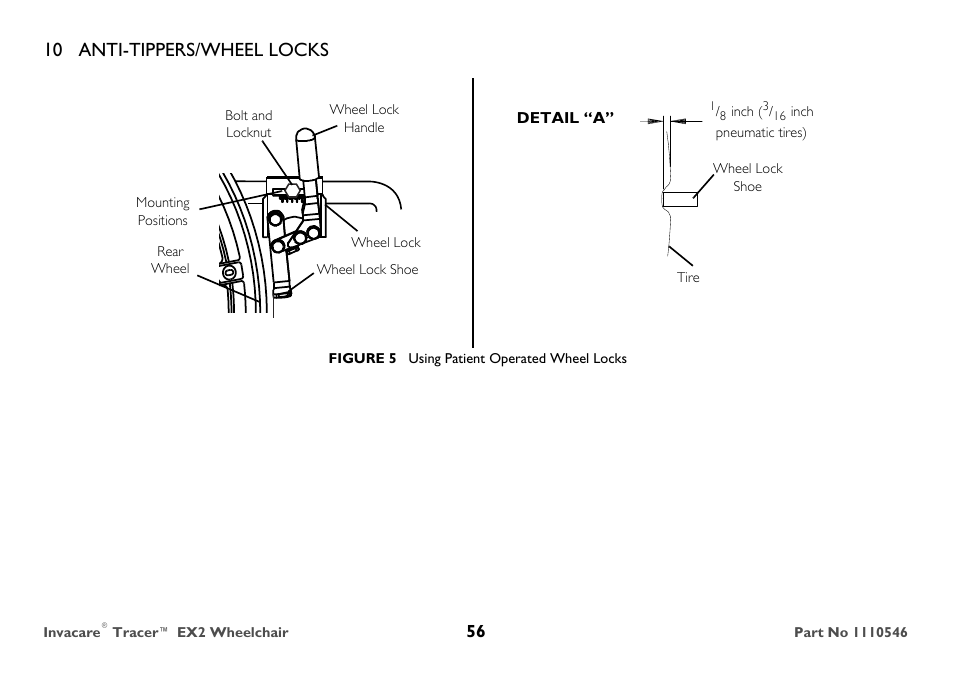 10 anti-tippers/wheel locks | Invacare TRACER EX2 User Manual | Page 56 / 64