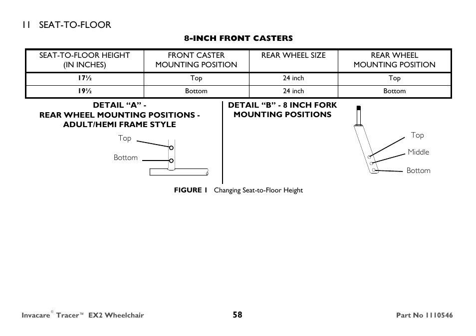 11 seat-to-floor | Invacare TRACER EX2 User Manual | Page 58 / 64