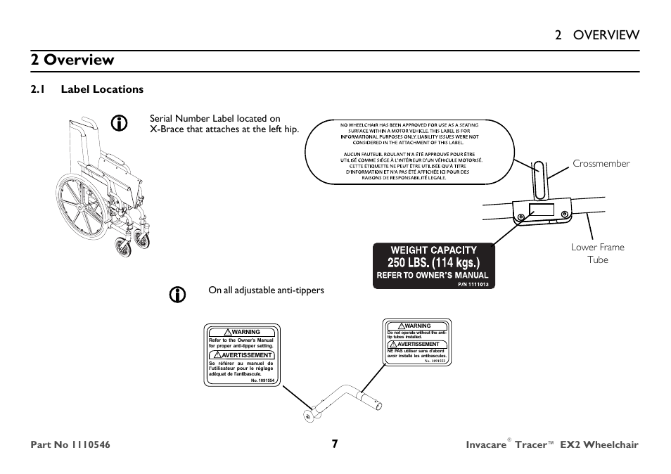 Overview, Label locations, 2 overview | Invacare TRACER EX2 User Manual | Page 7 / 64