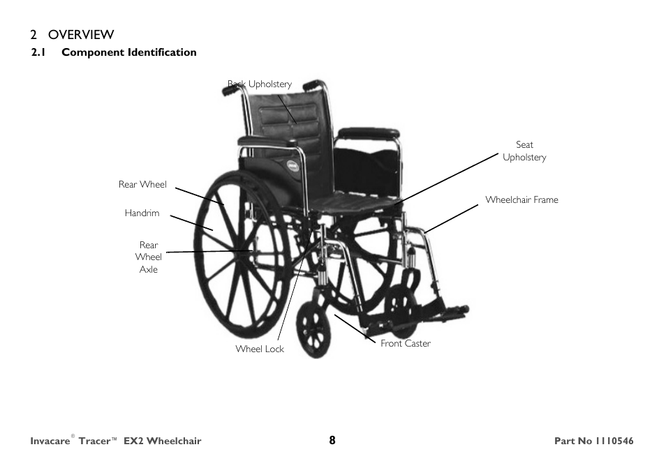 Component identification, 2 overview | Invacare TRACER EX2 User Manual | Page 8 / 64