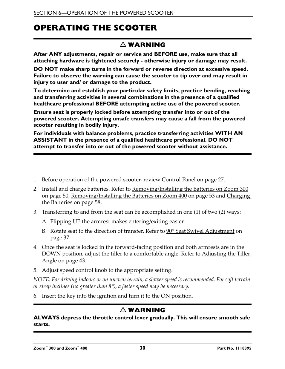 Operating the scooter | Invacare 300 User Manual | Page 30 / 72