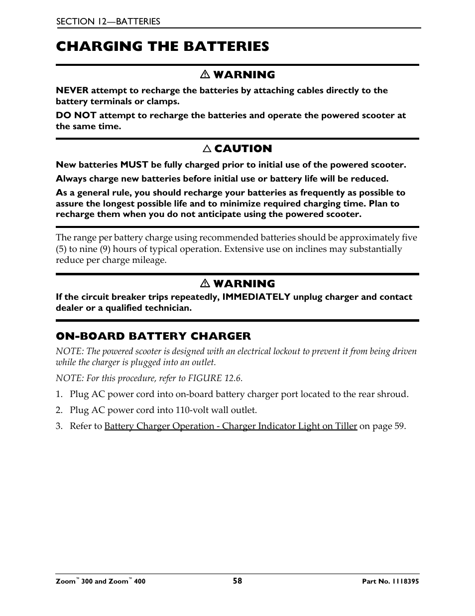 Charging the batteries, On-board battery charger | Invacare 300 User Manual | Page 58 / 72