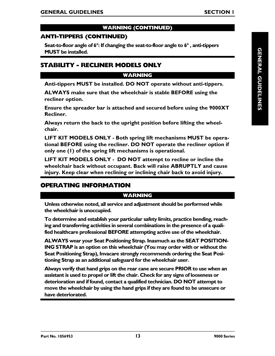 Invacare 9000 SL User Manual | Page 13 / 68