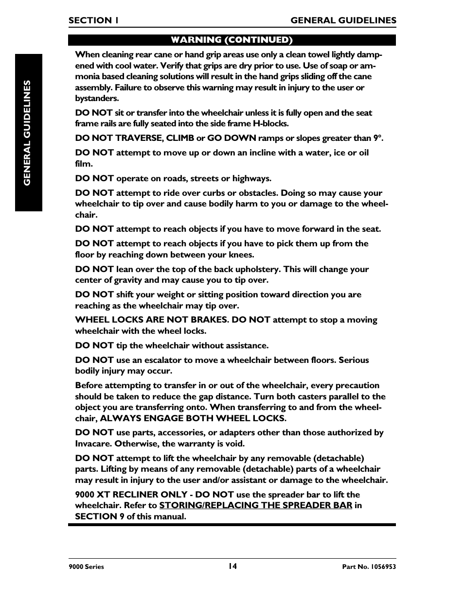 Invacare 9000 SL User Manual | Page 14 / 68