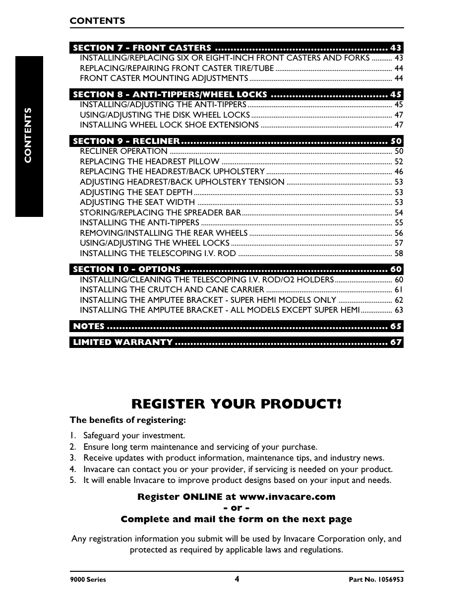 Register your product | Invacare 9000 SL User Manual | Page 4 / 68