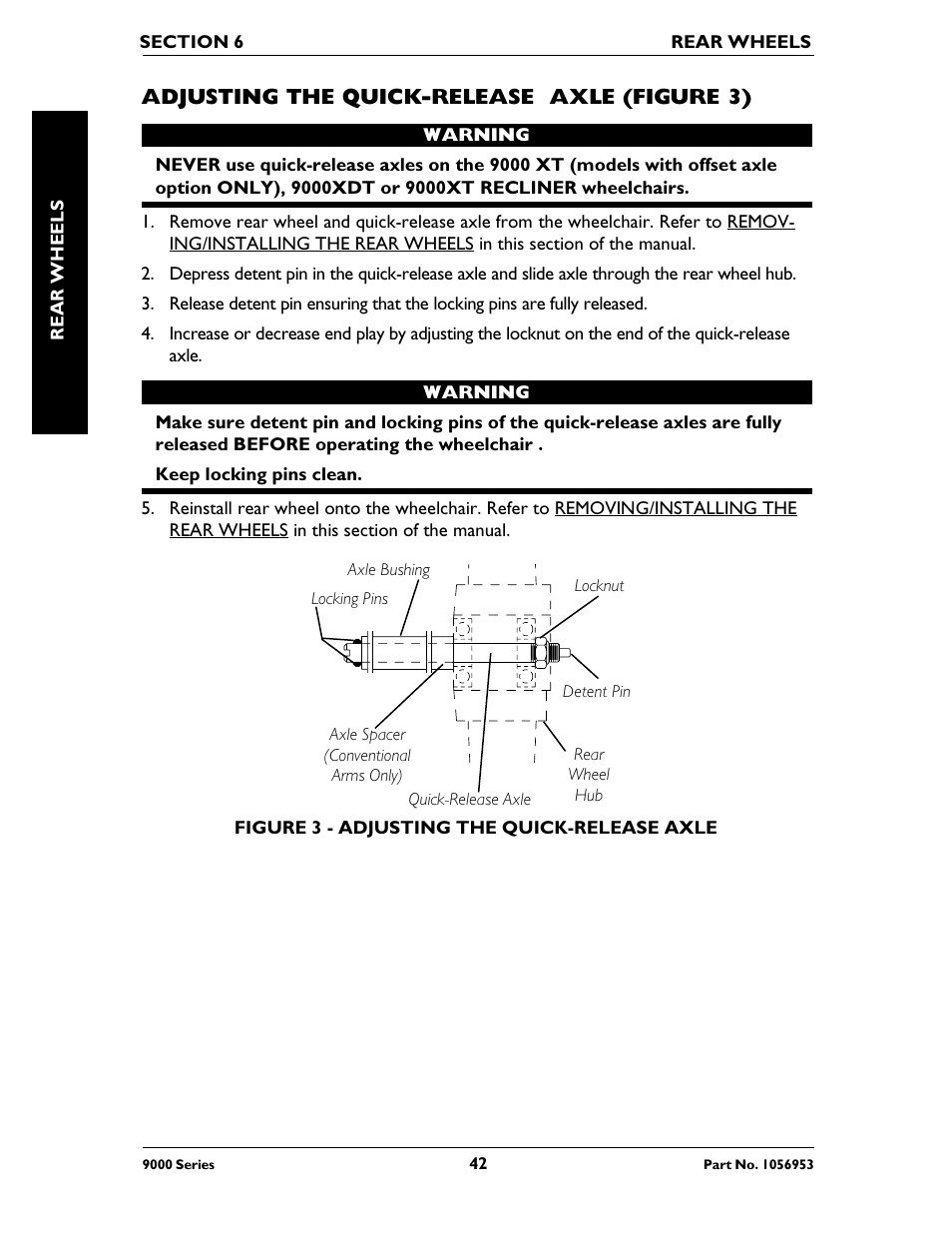 Adjusting the quick-release axle (figure 3) | Invacare 9000 SL User Manual | Page 42 / 68