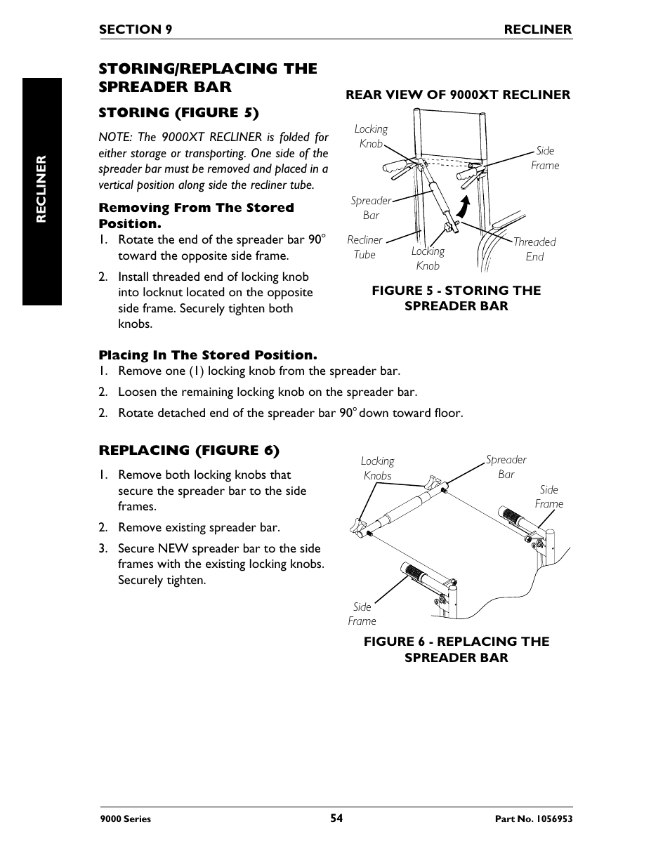 Storing/replacing the spreader bar | Invacare 9000 SL User Manual | Page 54 / 68