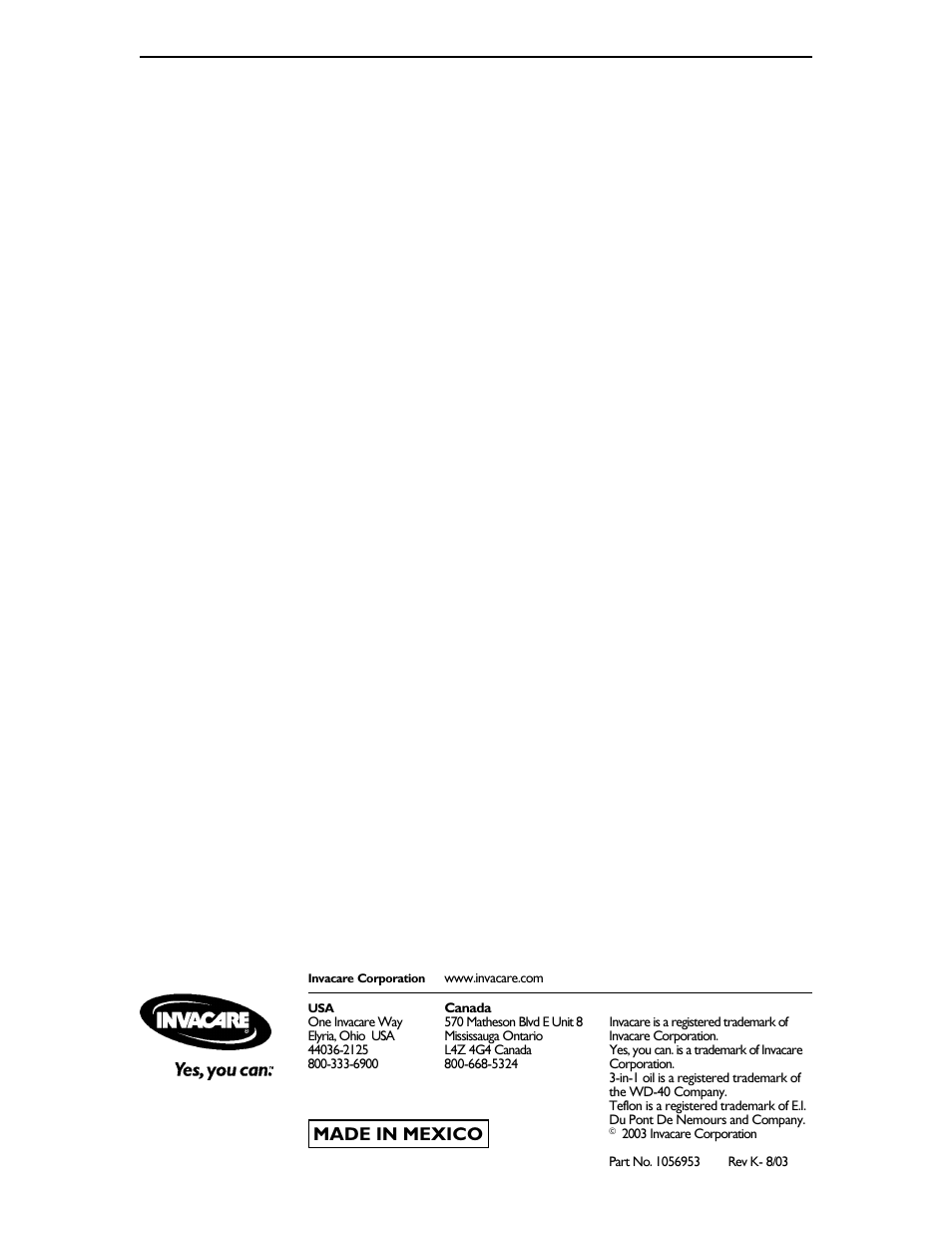 Made in mexico | Invacare 9000 SL User Manual | Page 68 / 68