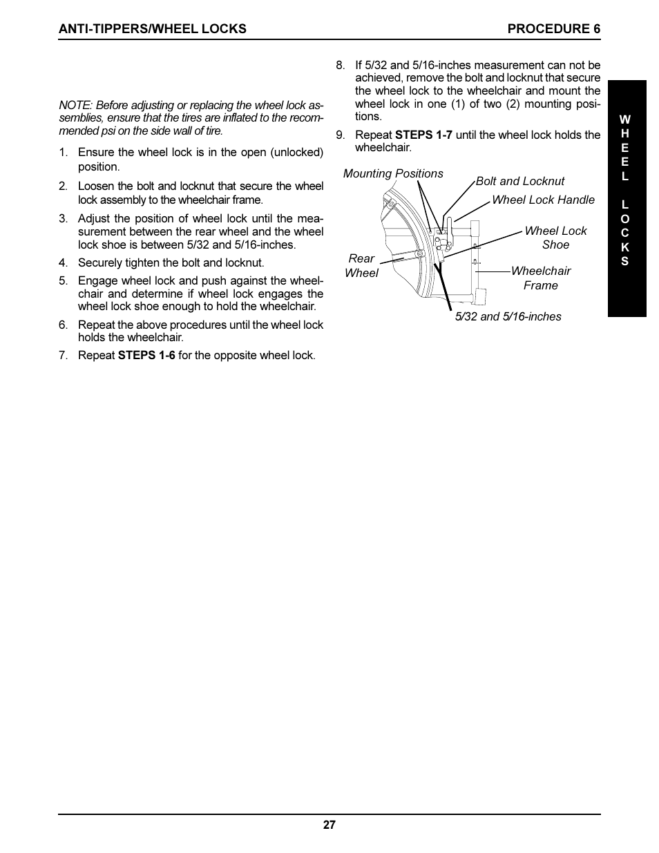 Wheel lock adjustment (figure 4) | Invacare DLX User Manual | Page 27 / 40