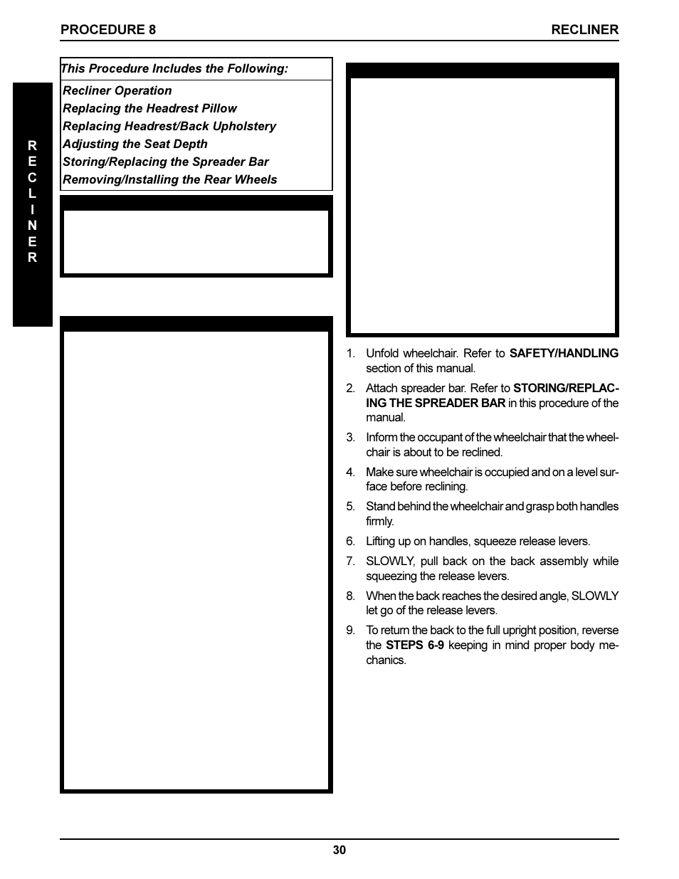 Recliner operation (figure 1) | Invacare DLX User Manual | Page 30 / 40