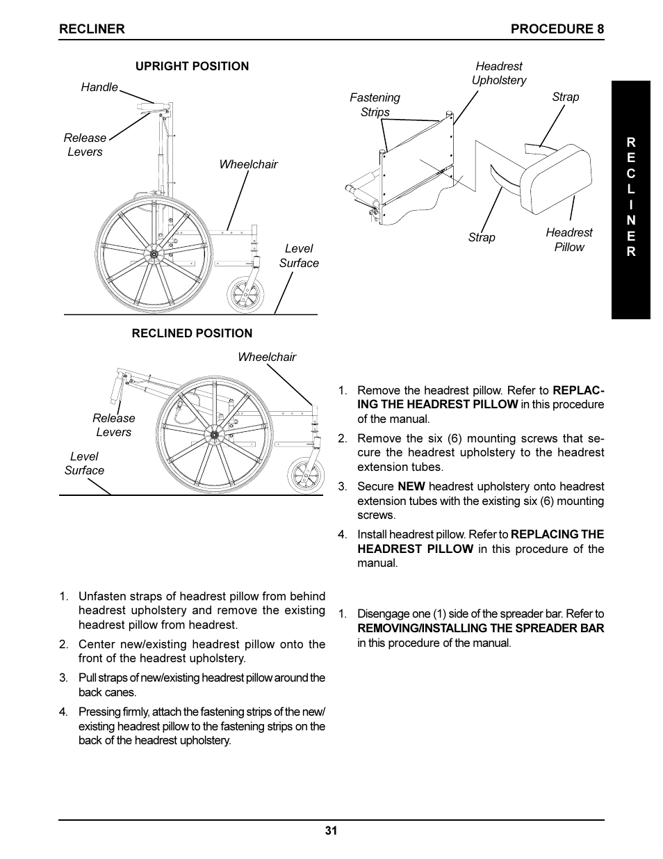 Replacing the headrest pillow (figure 2), Replacing the headrest/back upholstery | Invacare DLX User Manual | Page 31 / 40