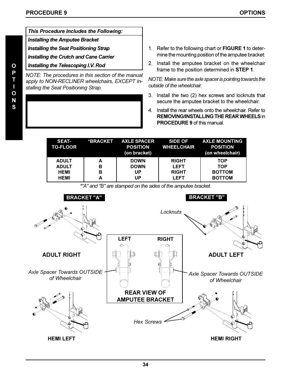 Installing the amputee bracket (figure 1) | Invacare DLX User Manual | Page 34 / 40