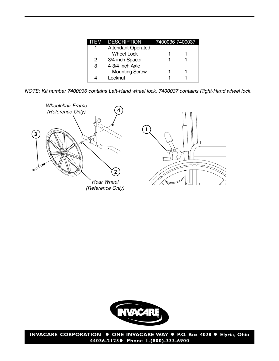 Parts list | Invacare 7400037 User Manual | Page 4 / 4