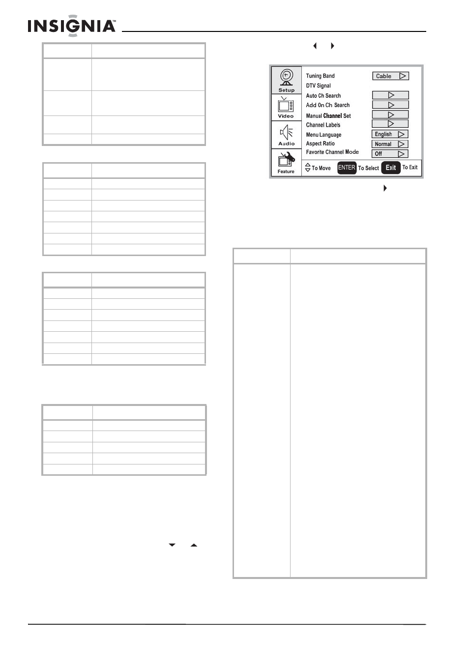 Classifications canadiennes mpaa, Classifications des directives parentales tv, Utilisation du menu d’écran | Pour utiliser le menu d’écran, Menus d’écrans | Insignia NS-lcd19 User Manual | Page 26 / 50