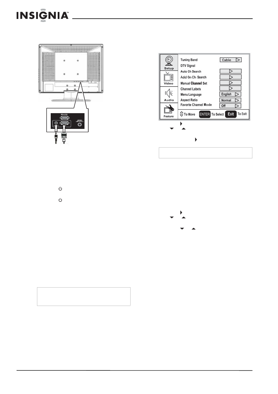 Using your tv, Turning your tv on and off, To turn your tv on and off | Selecting the tv signal source, To select the tv signal source, Setting up the channel list, Automatically setting up channels, To automatically set up the channel list, To add or delete channels, Changing channels | Insignia NS-lcd19 User Manual | Page 8 / 50