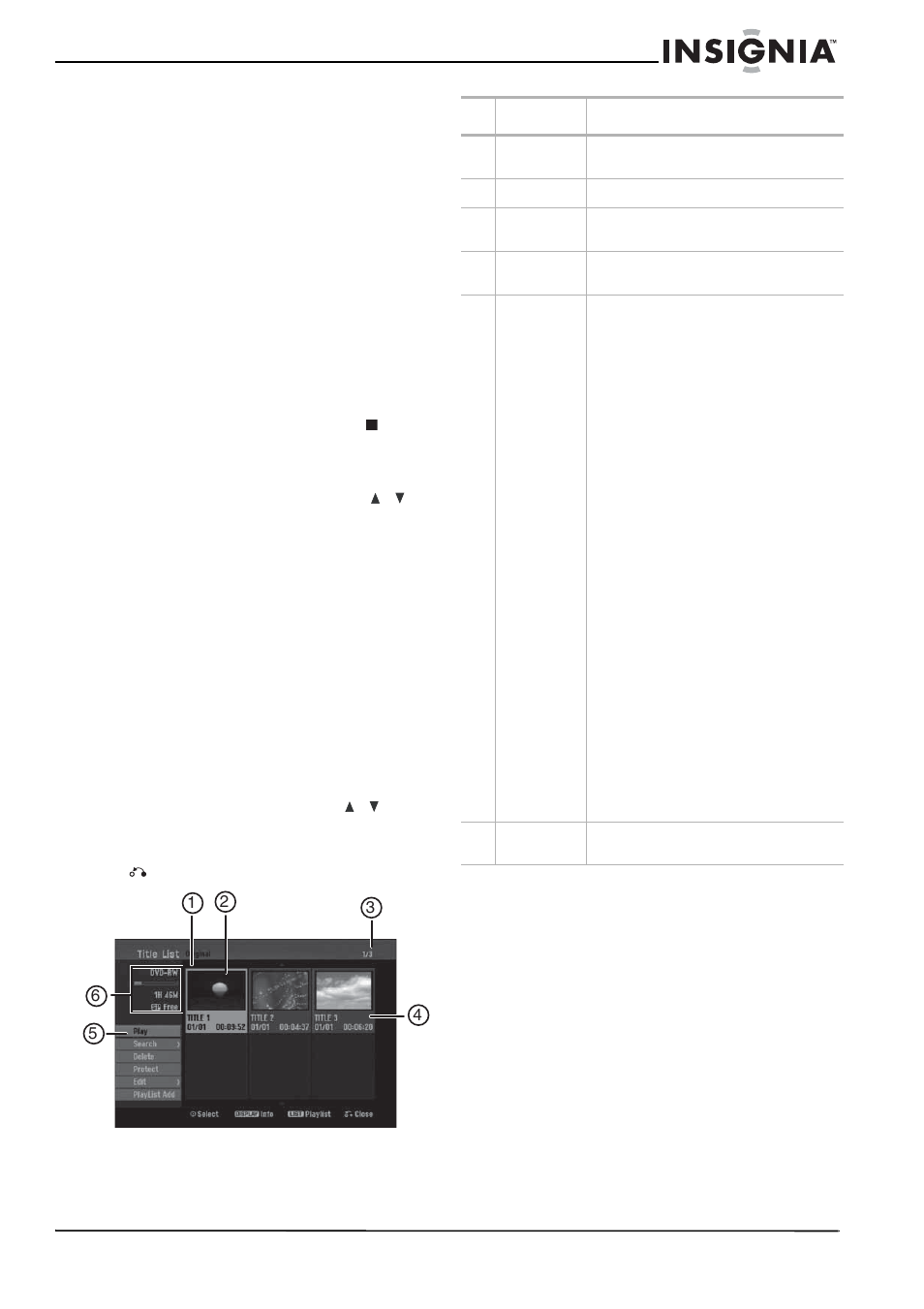 Editing recordings, Title list and chapter list menu overview, To use the title list menu | Insignia NS-1DVDR User Manual | Page 19 / 96