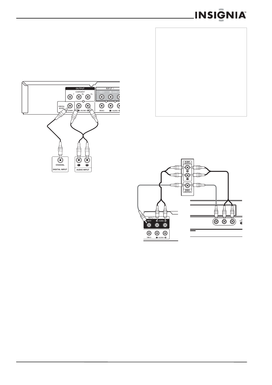 Connexion audio, Pour connecter au téléviseur une source audio, Connexion à un amplificateur | Son multicanal numérique, Connexions audio-vidéo (a/v) auxiliaires, Piles de la télécommande | Insignia NS-1DVDR User Manual | Page 39 / 96