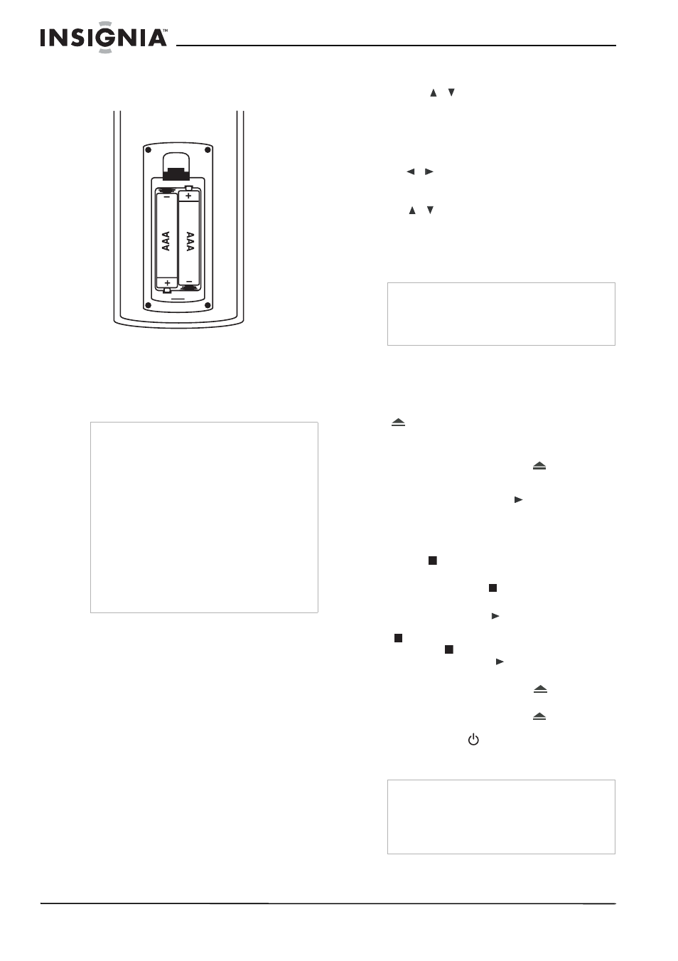 Pour remplacer les piles, Fonctionnement du graveur de dvd, Mise sous/hors tension du graveur de dvd | Pour mettre le graveur de dvd sous et hors tension, Assistant de configuration initial, Lecture d’un disque, Pour lire un disque, Le ct u re d’un disque | Insignia NS-1DVDR User Manual | Page 40 / 96