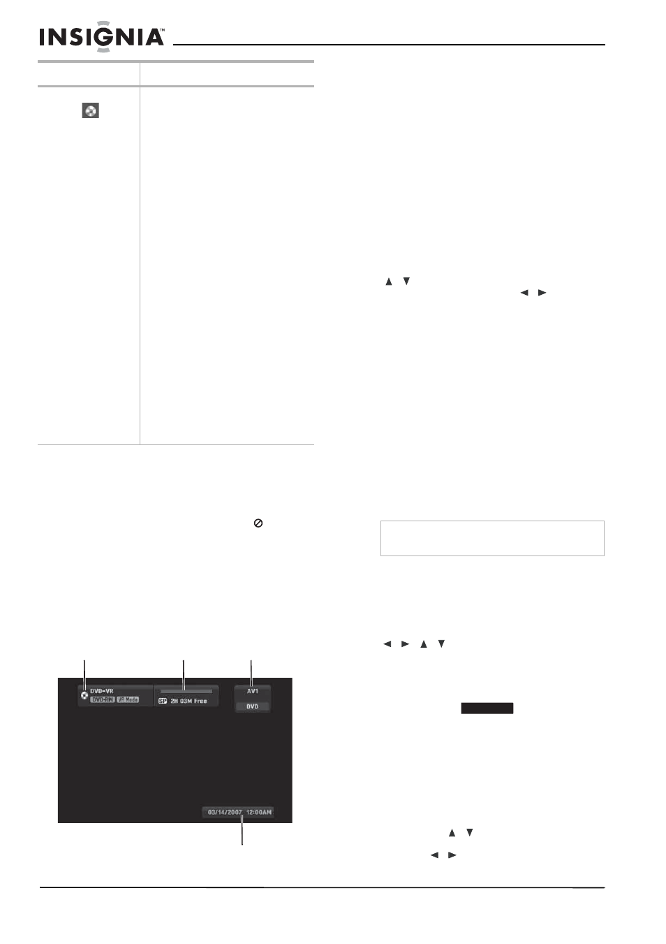 Paramètres de disque, On-screen display (osd) [affichage à l’écran, Options de lecture spéciales | Si un menu d’écran est affiché, Pour fermer un menu d'écran, Passage à un autre titre, Pour passer à un autre titre | Insignia NS-1DVDR User Manual | Page 44 / 96