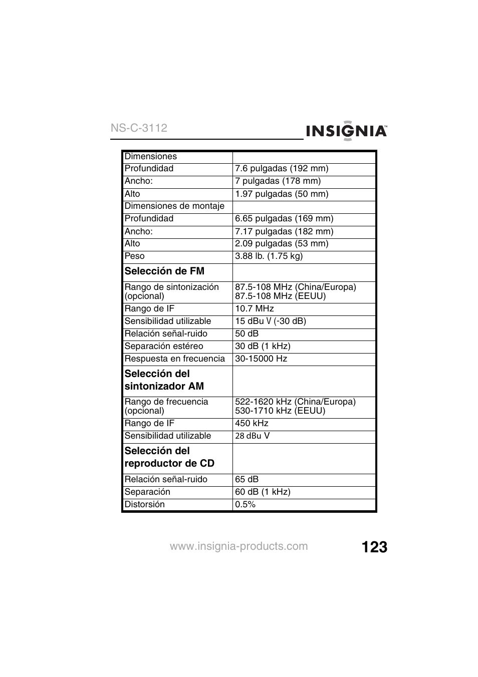 Ns-c-3112 | Insignia NS-C3112 User Manual | Page 125 / 136