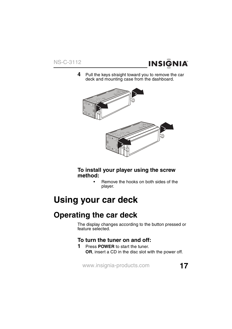 Using your car deck, Operating the car deck | Insignia NS-C3112 User Manual | Page 19 / 136