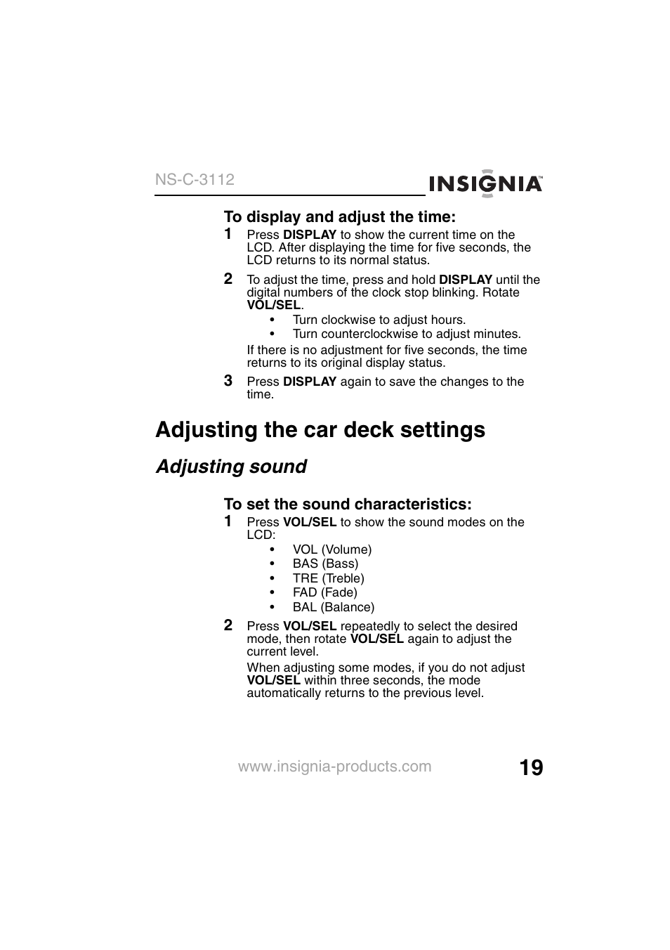 Adjusting the car deck settings, Adjusting sound | Insignia NS-C3112 User Manual | Page 21 / 136
