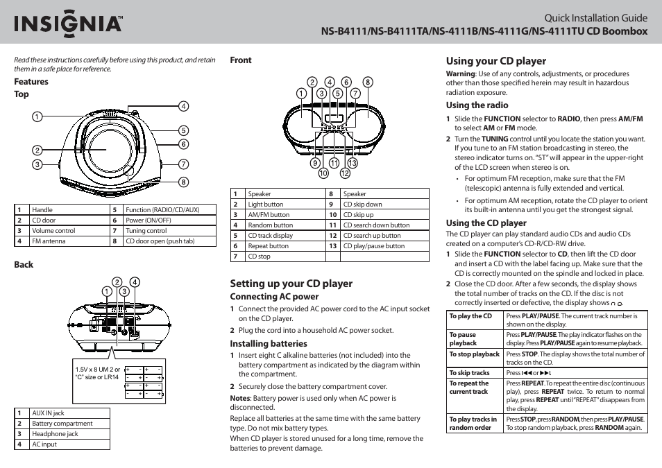 Insignia NS-4111TU User Manual | 2 pages