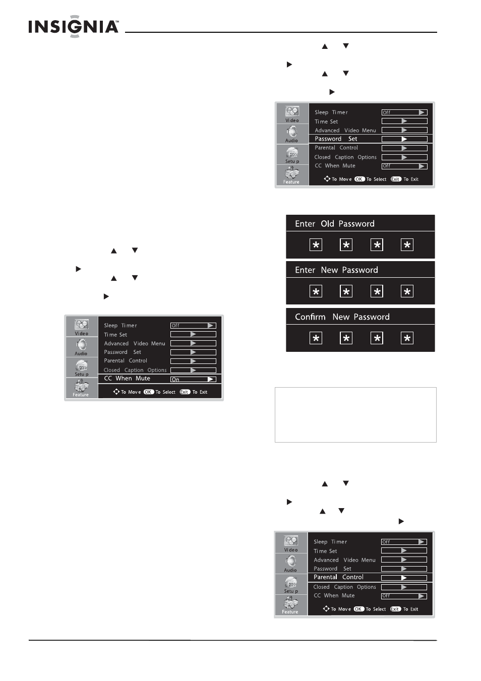 Utilisation du contrôle parental, Paramétrage du mot de passe, Définition des classifications mpaa | Insignia NS-LCD32 User Manual | Page 52 / 100