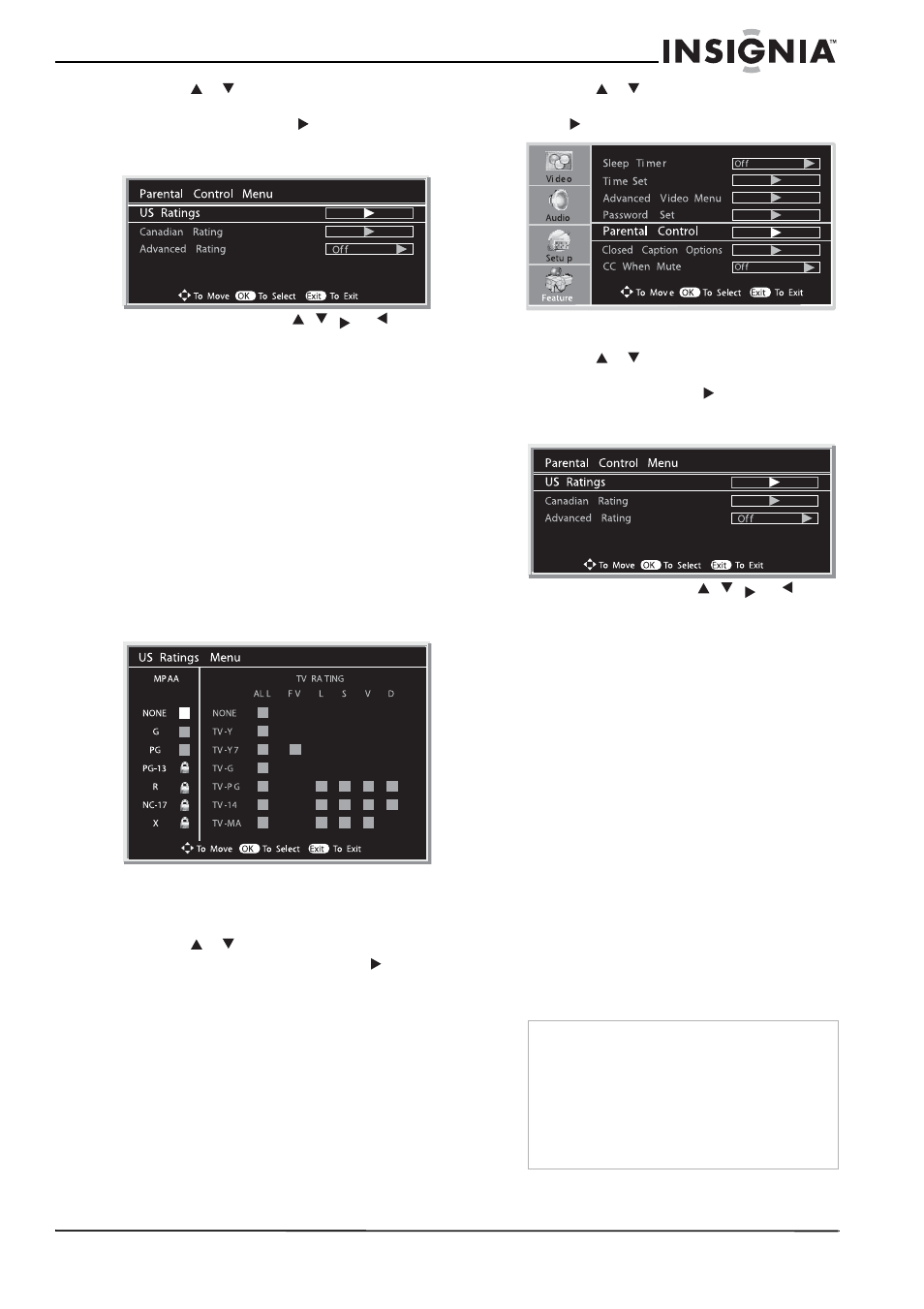 Configuración de las clasificaciones de tv | Insignia NS-LCD32 User Manual | Page 85 / 100