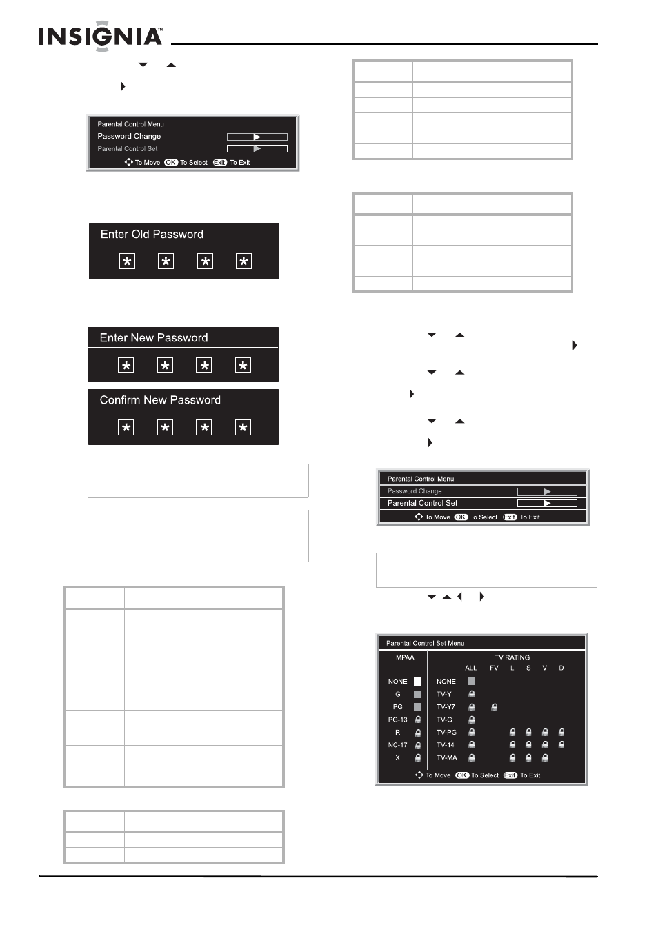 Mpaa ratings, Tv parental guidelines ratings, To set the ratings | Insignia NS-32LCD User Manual | Page 16 / 78