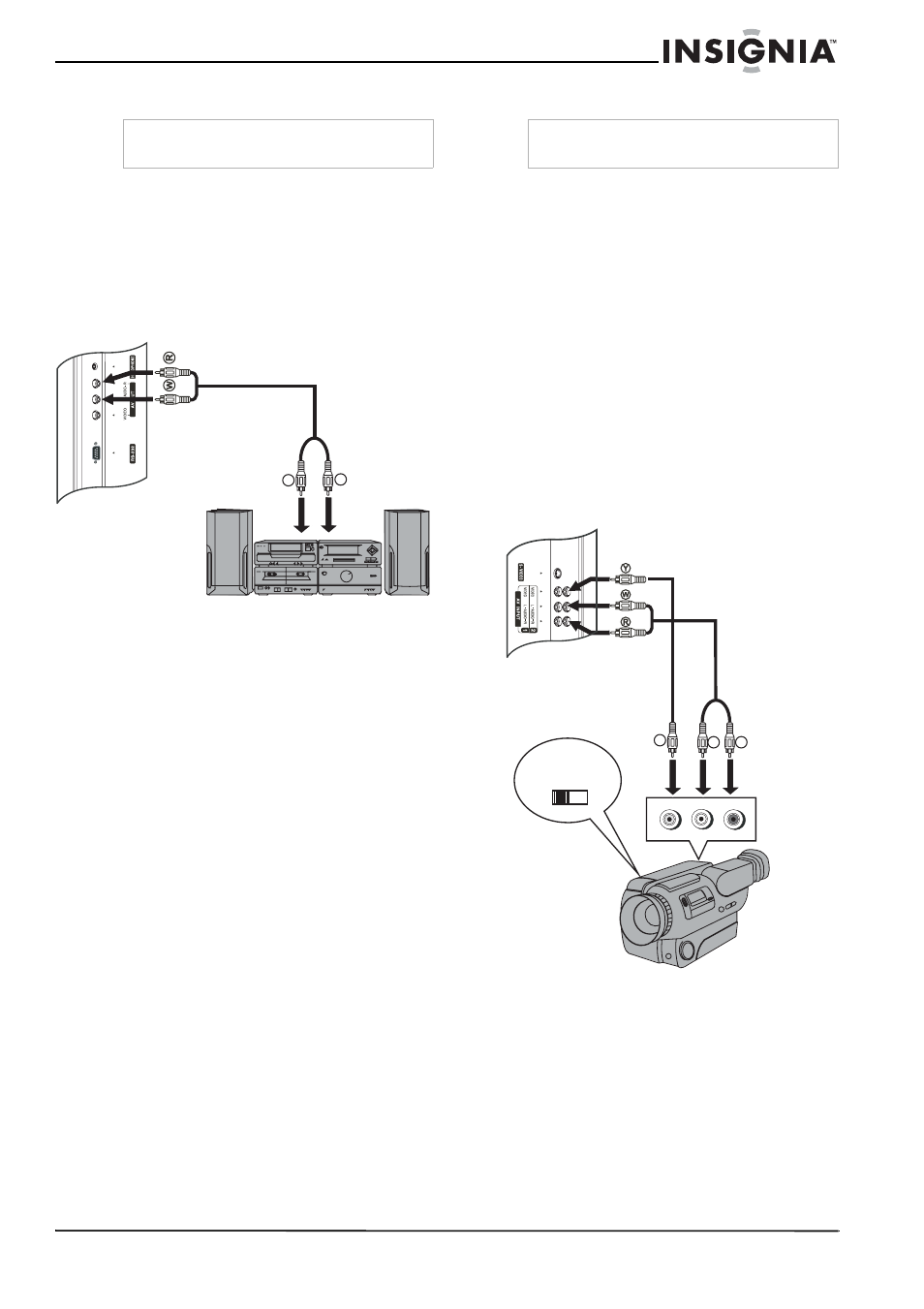 Connexion d’un amplificateur, Pour connecter un amplificateur, Connexion d’un caméscope | Insignia NS-32LCD User Manual | Page 35 / 78