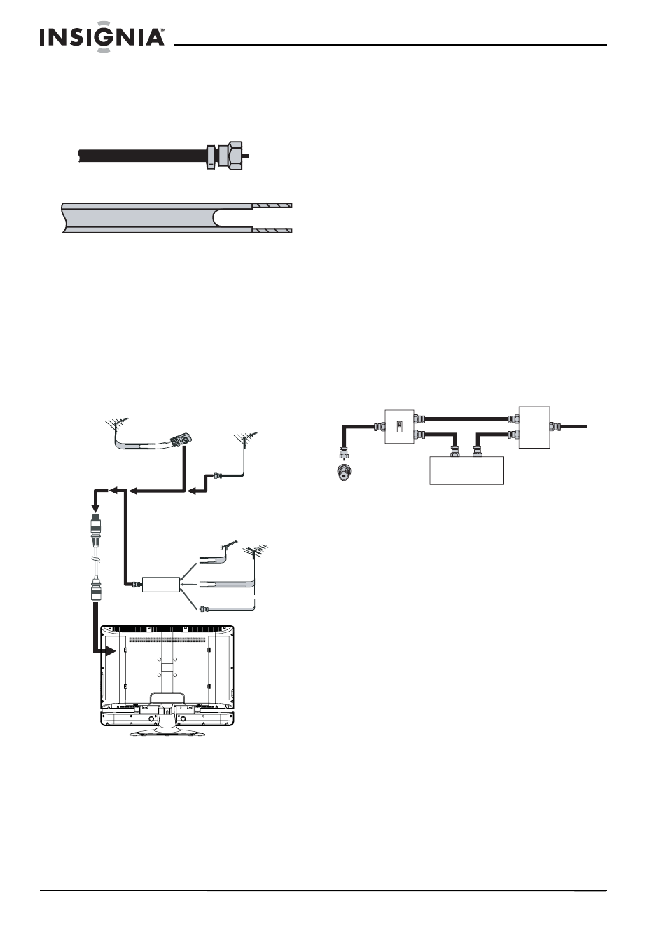 Conexión de una antena exterior, Conexión de tv por cable | Insignia NS-32LCD User Manual | Page 58 / 78