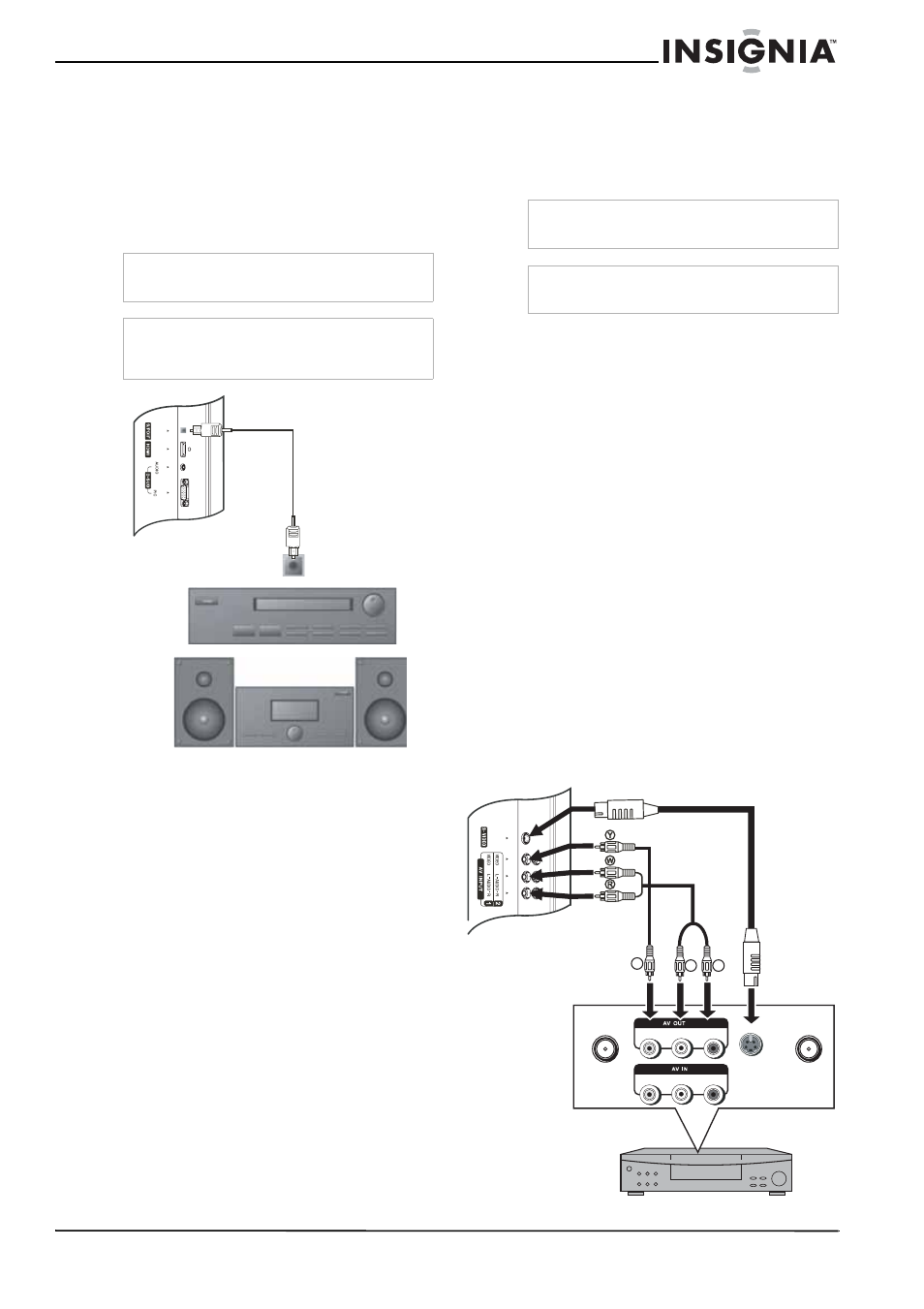 Conexión a un sistema de sonido, Para conectarse a un sistema de sonido, Conexión de un vcr | Insignia NS-32LCD User Manual | Page 59 / 78