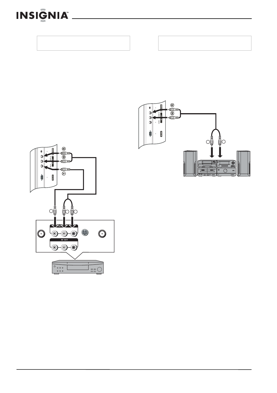 Conexión de un vcr (para grabar), Para conectarse y grabar un programa en un vcr, Conexión a un amplificador | Para conectarse a un amplificador | Insignia NS-32LCD User Manual | Page 60 / 78