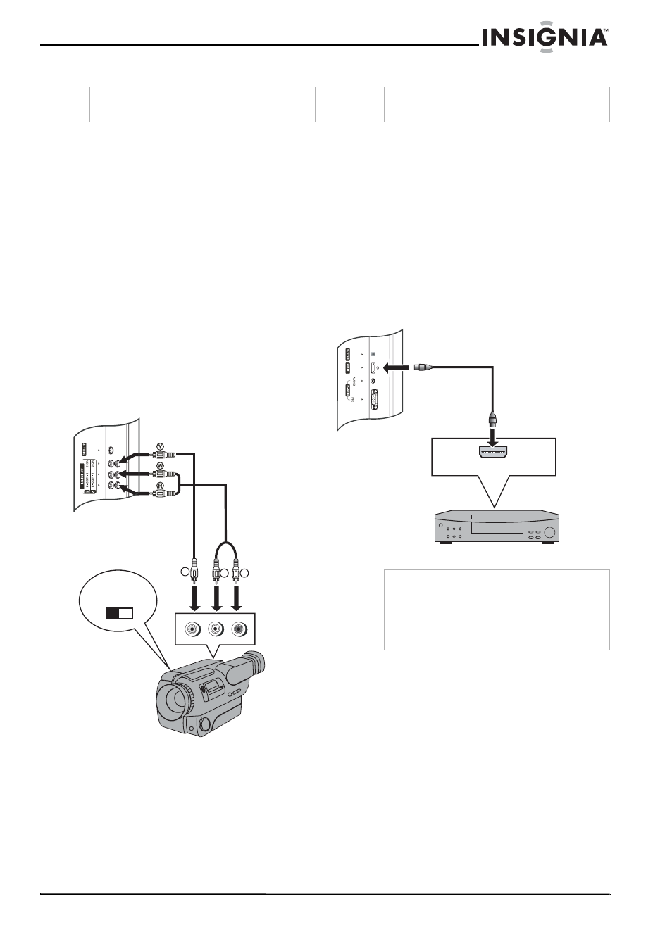 Conexión de una cámara de video, Conexión de un reproductor de dvd | Insignia NS-32LCD User Manual | Page 61 / 78