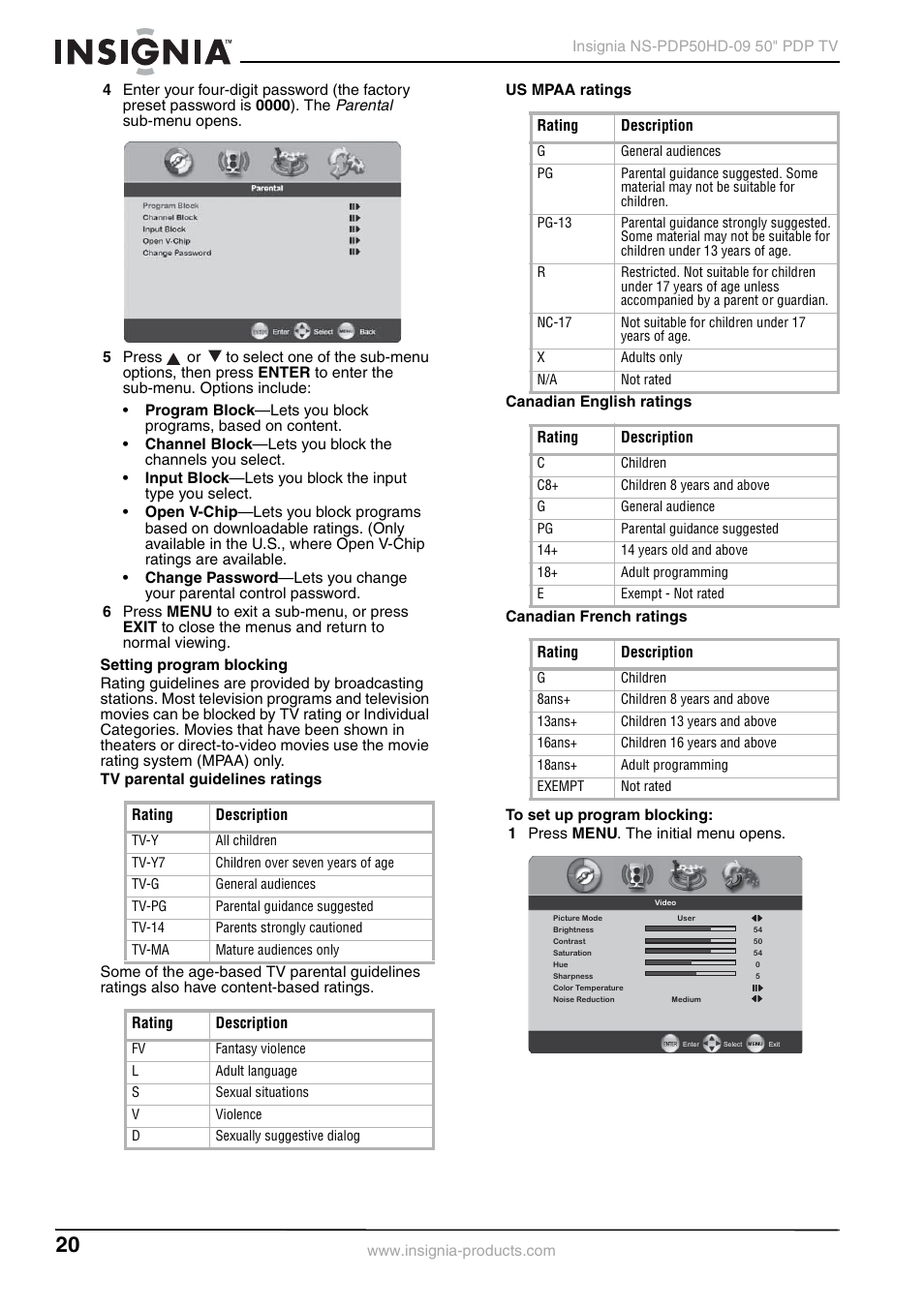 Insignia NS-PDP50HD-09 User Manual | Page 20 / 92