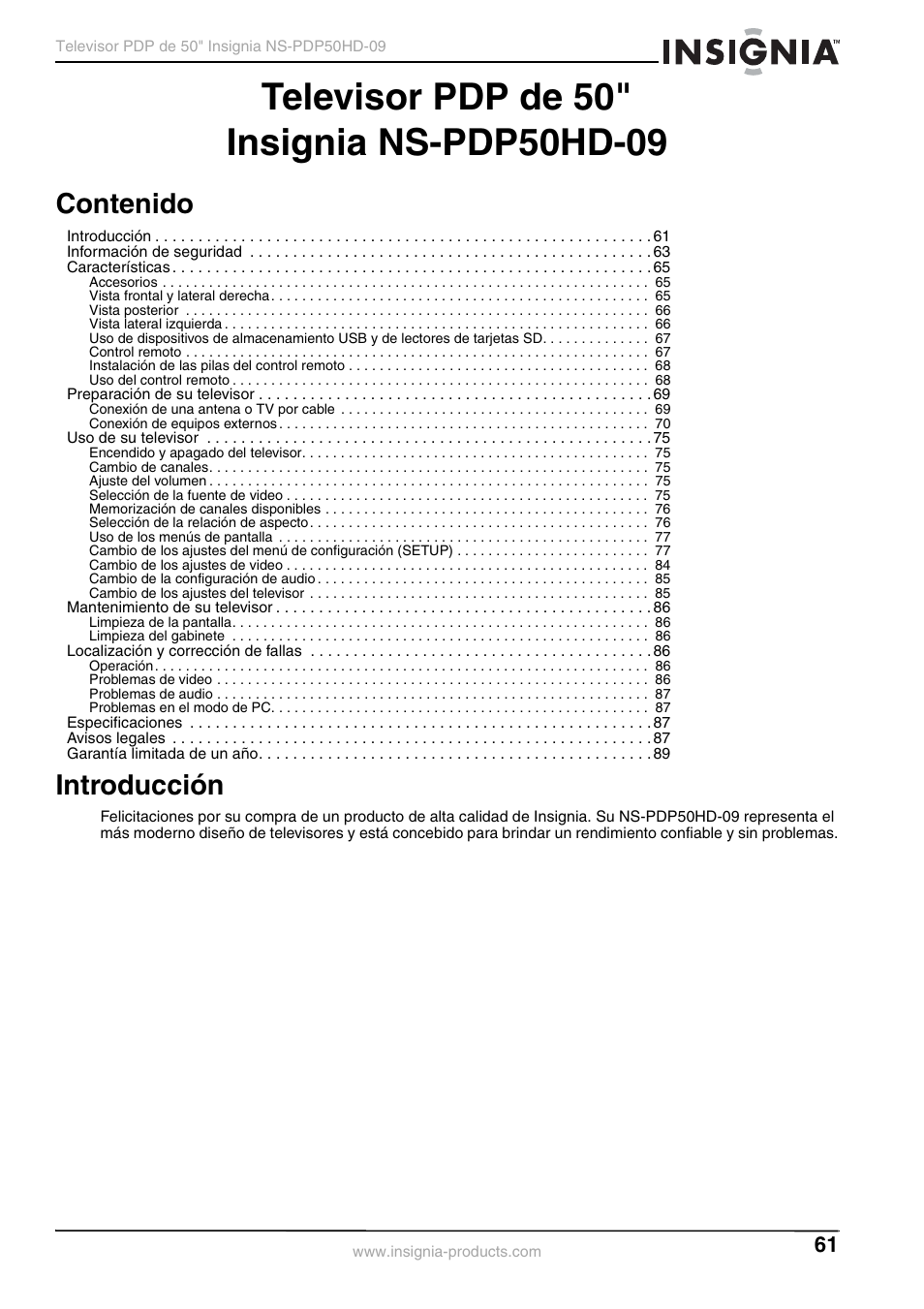 Insignia NS-PDP50HD-09 User Manual | Page 61 / 92